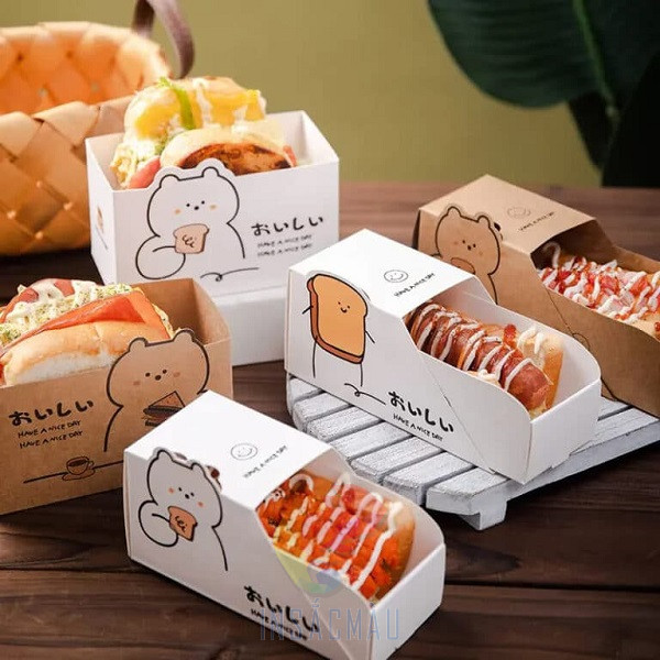 Mẫu hộp bánh hotdog dáng khuyết góc