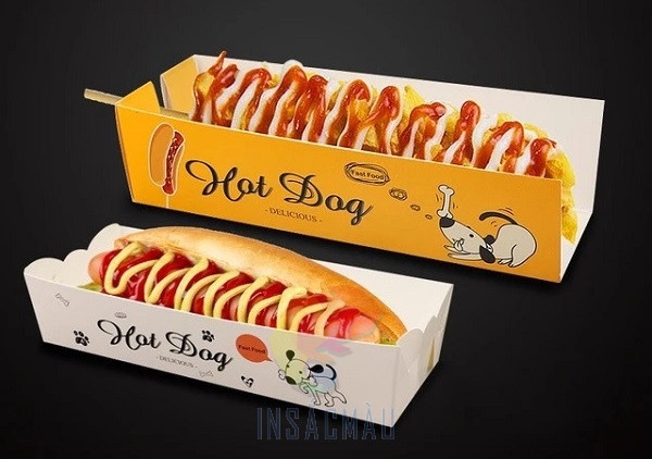 Mẫu khay giấy Ivory đựng bánh hotdog