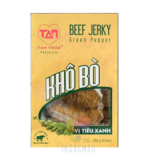 Mẫu hộp giấy đựng khô bò, có cửa sổ