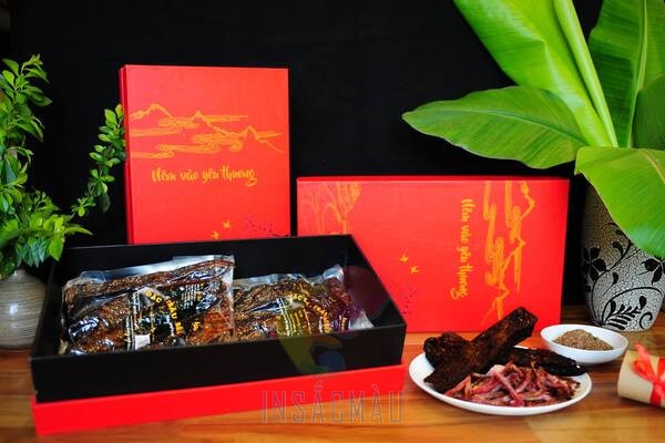 Mẫu hộp giấy cao cấp đựng bò khô, dáng nắp rời