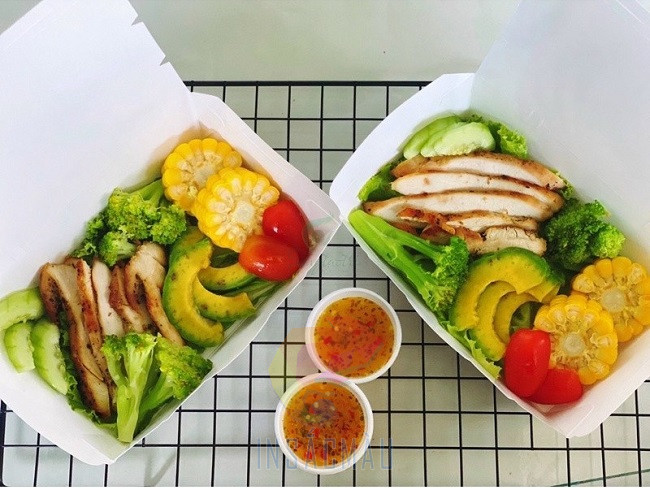 Hộp giấy nắp gài hình chữ nhật đựng salad