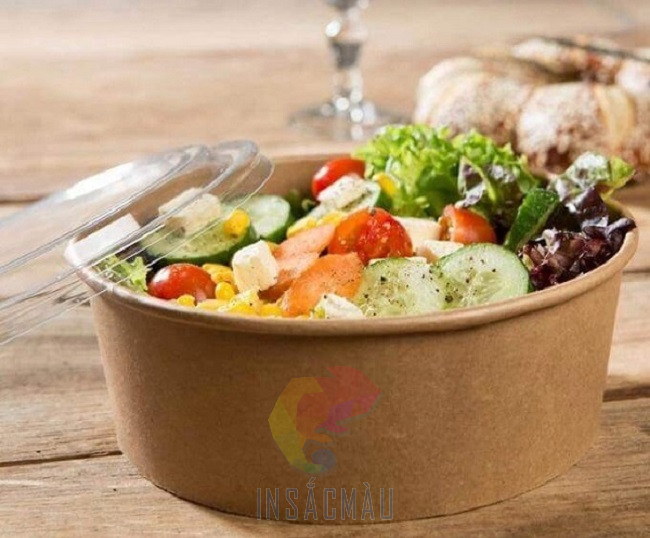 Hộp giấy đựng salad nắp nhựa trong suốt