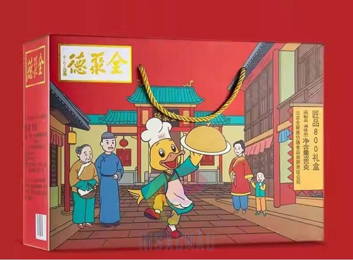 Mẫu hộp giấy đựng vịt quay có dây xách tiện lợi