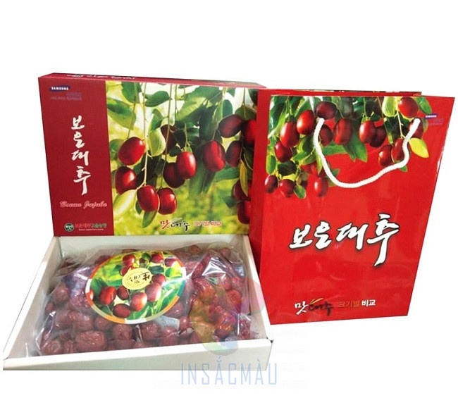 Hộp giấy đựng táo đỏ Hàn Quốc kèm túi xách