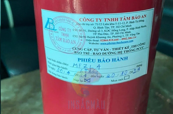 Mẫu tem bảo hành bình chữa cháy hình chữ nhật