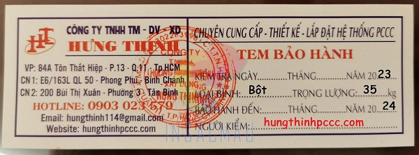 Tem Bảo Hành Bình Chữa Cháy 13 Mẫu tem dán bảo hành bình chữa cháy hình chữ nhật