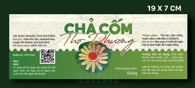 Mẫu tem chả cốm bằng decal giấy