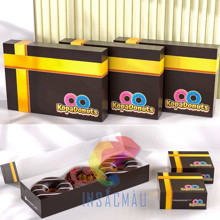 Mẫu hộp giấy đựng donut thiết kế kiểu hộp quà