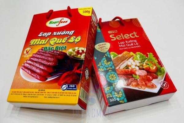 Mẫu hộp đựng lạp xưởng có dây xách. thiết kế đẹp
