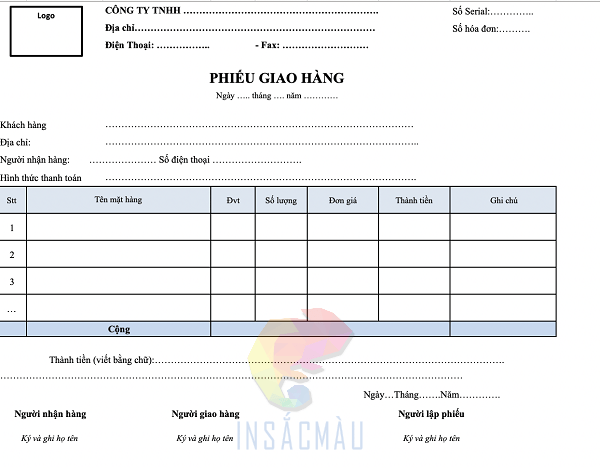 In Phiếu Giao Hàng 9 Dịch vụ in phiếu giao hàng chuyên nghiệp tại xưởng In Sắc Màu