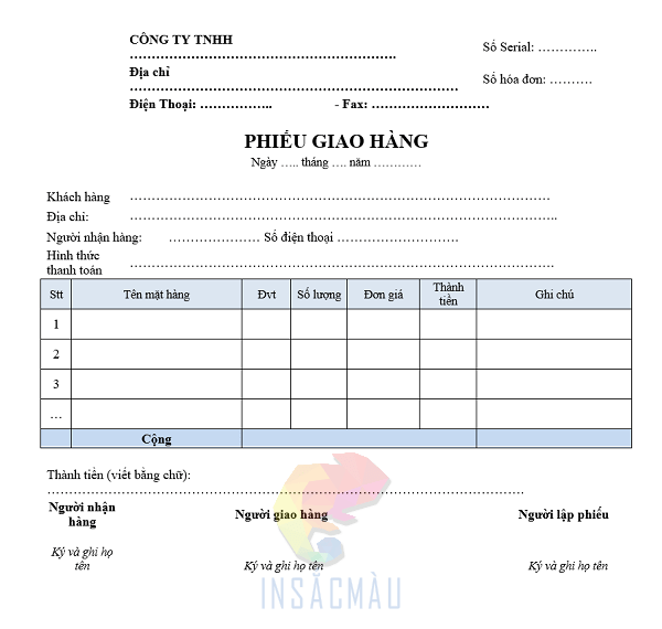 In Phiếu Giao Hàng 7 Quy cách in phiếu giao hàng chuẩn