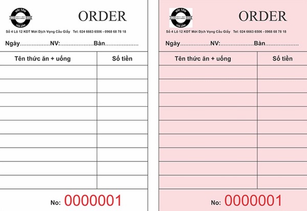 In Phiếu Order 8 In phiếu order theo yêu cầu, mọi số lượng tại công ty In Sắc Màu