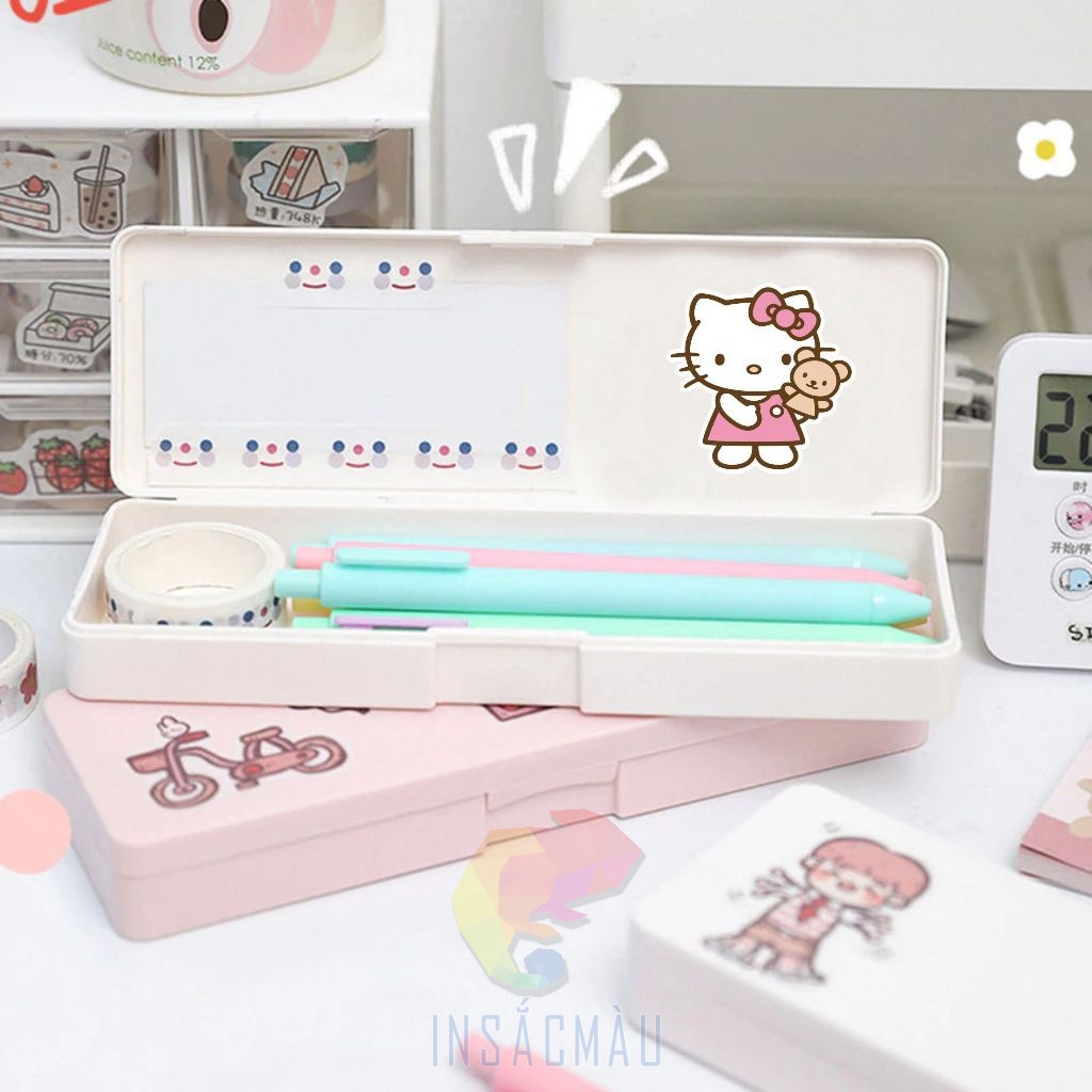 Mẫu sticker hello kitty trang trí hộp đựng bút