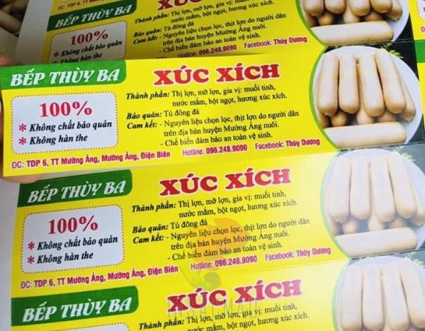 Mẫu tem nhãn xúc xích hình chữ nhật ngang