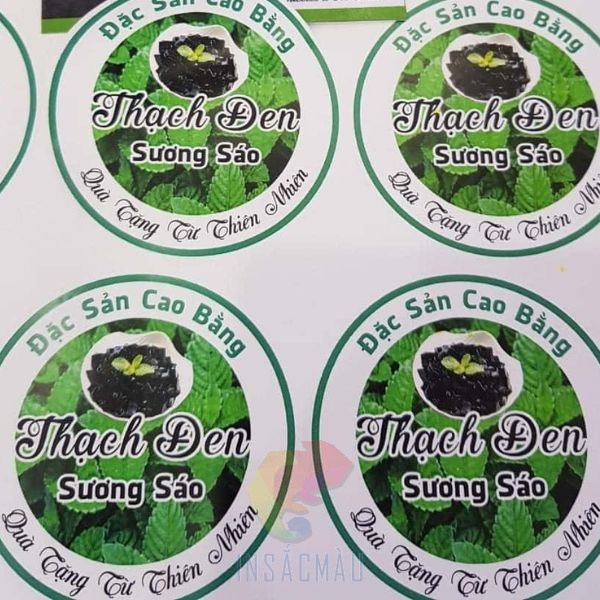 Mẫu tem nhãn thạch đen hình tròn