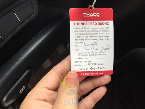 Mẫu phiếu nhắc bảo dưỡng xe
