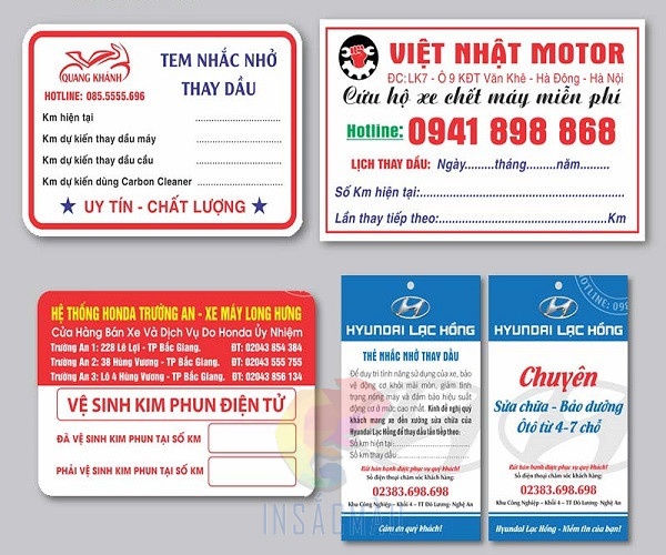Các mẫu thẻ nhắc bảo dưỡng, bảo trì, thay dầu nhớt