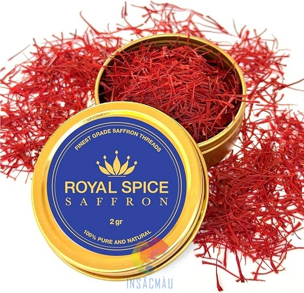 Mẫu tem nhãn saffron hình tròn dán nắp hộp