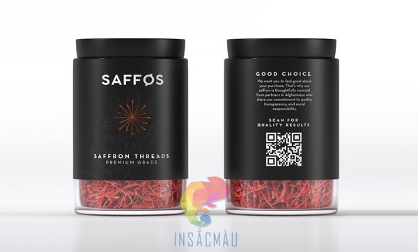 Mẫu tem nhãn dán thân hũ saffron tông màu đen bí ẩn