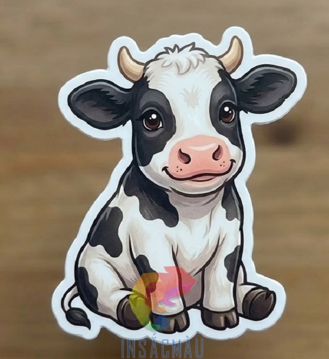 Mẫu sticker trang trí hình con bò sữa cute