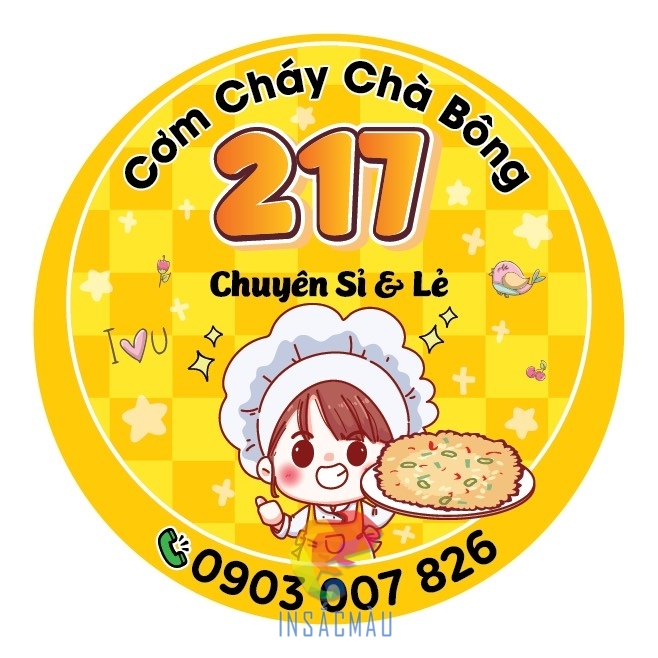 Mẫu tem logo dán cơm cháy chà bông