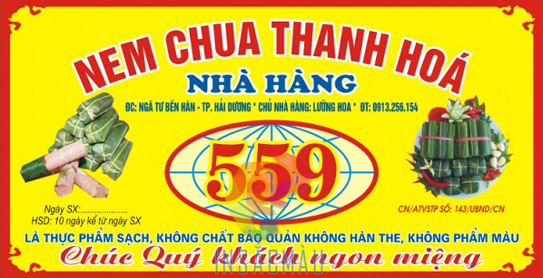 Quy cách in tem nhãn nem chua tại In Sắc Màu