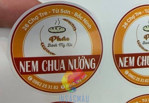 Mẫu tem nhãn nem chua nướng hình tròn