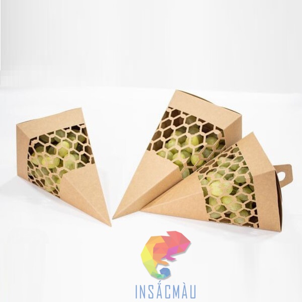 Mẫu hộp giấy tam giác đựng trái cây