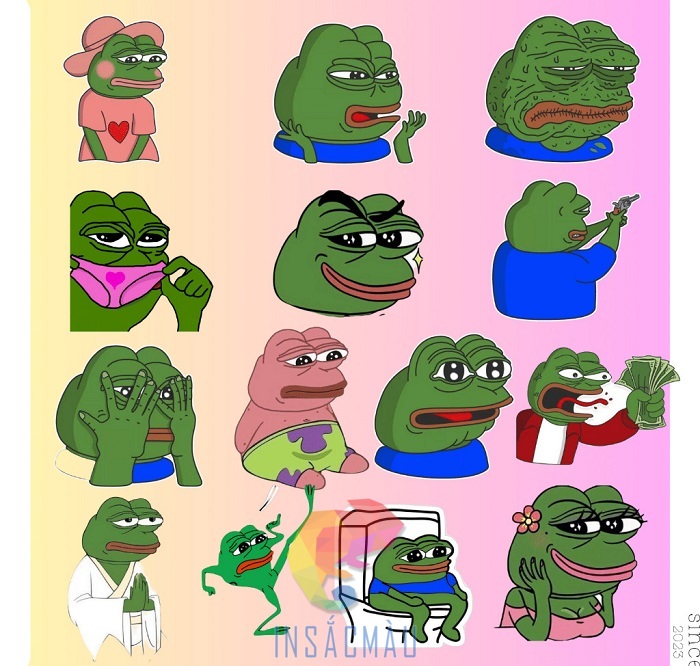 Mẫu sticker con ếch xanh biểu cảm đa dạng