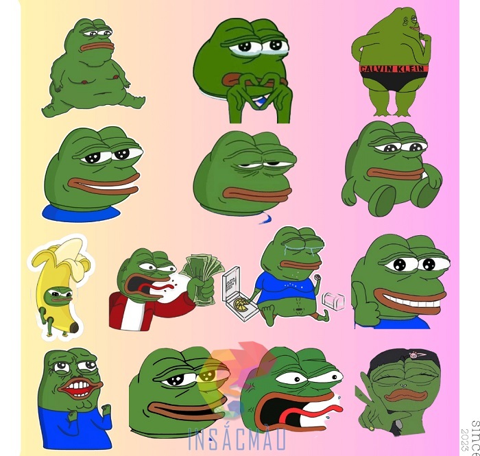 Mẫu sticker ếch xanh biểu cảm đa dạng