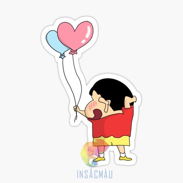 Mẫu sticker cậu bé bút chì với bóng bay