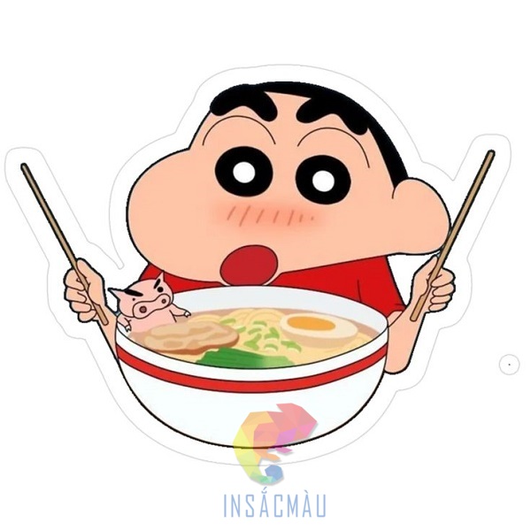 Mẫu sticker Shin cậu bé bút chì với thức ăn
