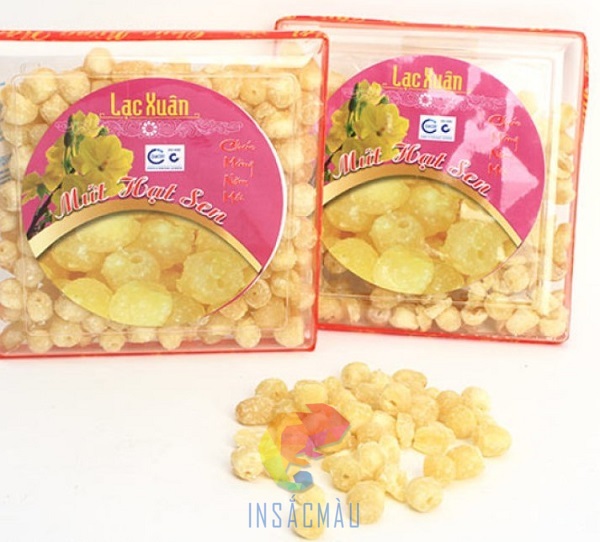 Mẫu tem nhãn mứt hạt sen dán nắp hộp