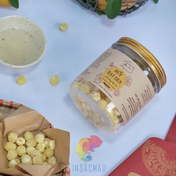 Mẫu tem nhãn mứt hạt sen cao cấp