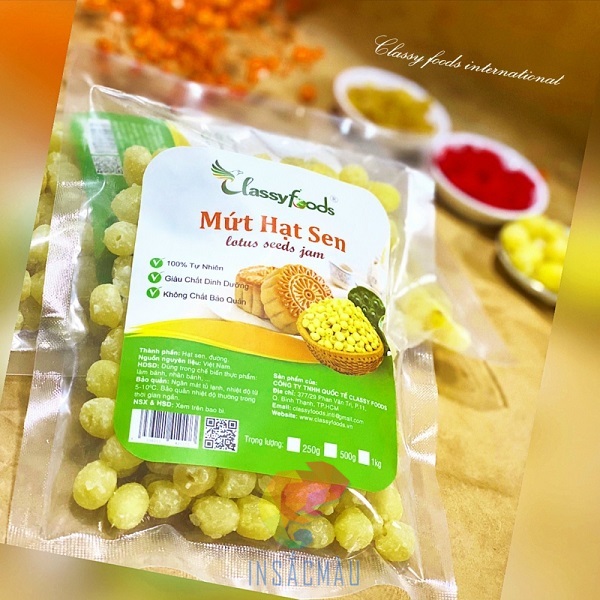 Mẫu tem nhãn mứt hạt sen dán túi