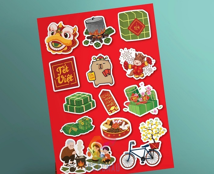 Chất liệu giấy in sticker Tết