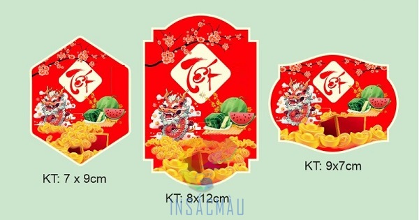 Kích thước và hình dáng tem dán giỏ quà tết thông dụng
