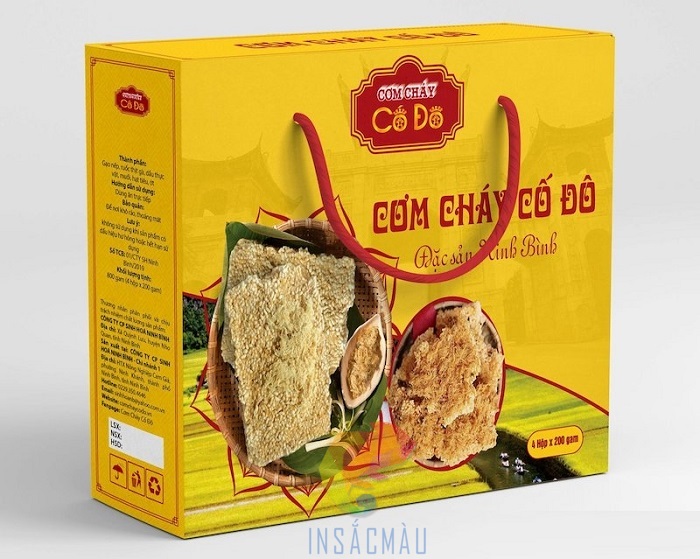 Mẫu hộp giấy đựng cơm cháy có quai xách