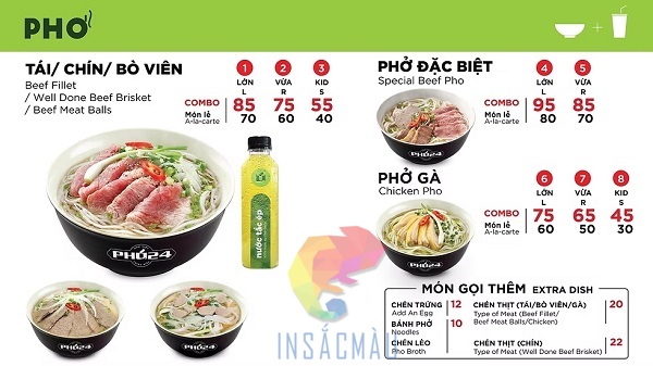 Mẫu menu phở 24h