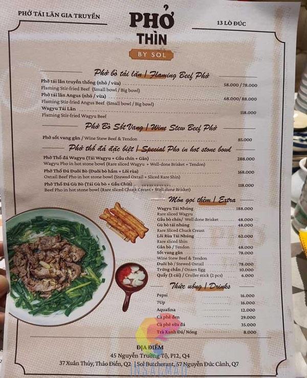 Mẫu menu phở dạng tờ