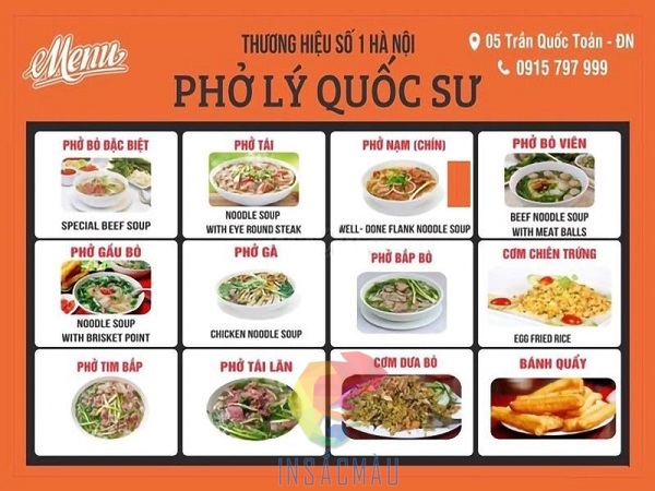 Mẫu menu phở đẹp, thu hút