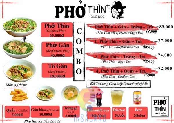 Mẫu menu phở tinh tế, bắt mắt