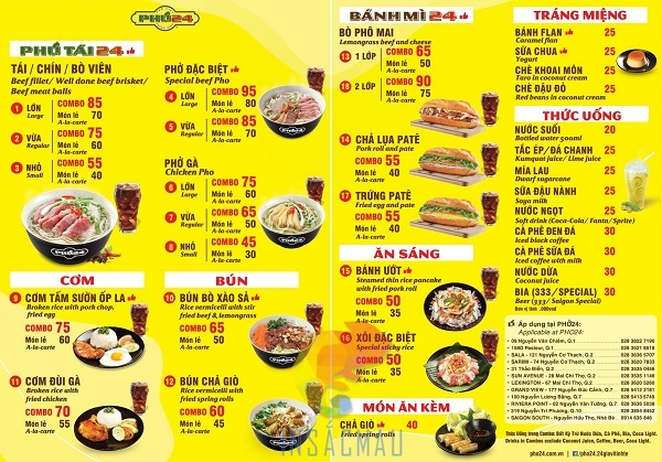 Mẫu menu phở đẹp, thu hút