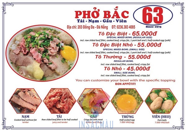 Mẫu menu phở bắc