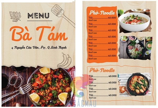 Mẫu menu phở thiết kế theo yêu cầu