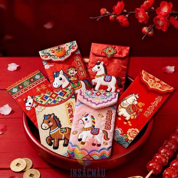 Mẫu bao lì xì in hình Ngựa - Năm Bính Ngọ