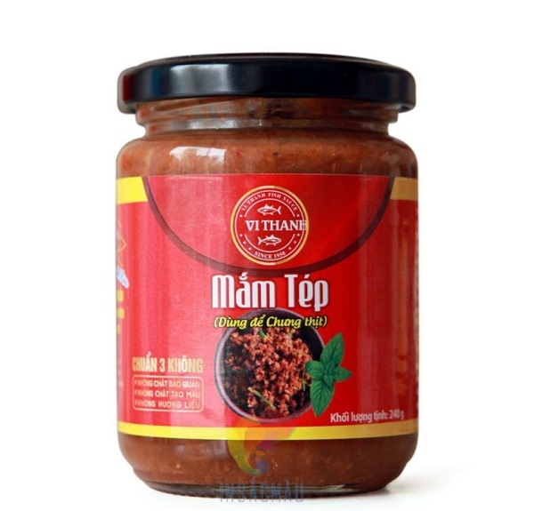 Mẫu tem mắm tép dán hũ thủy tinh