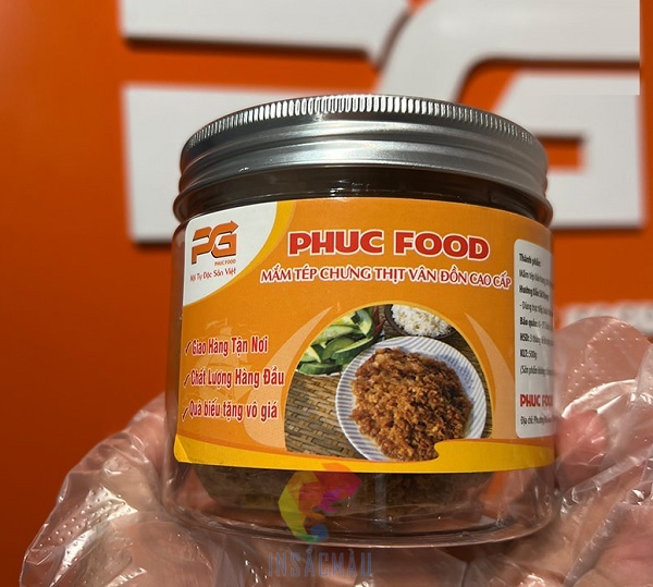 Mẫu tem mắm tép bằng giấy cán màng bóng