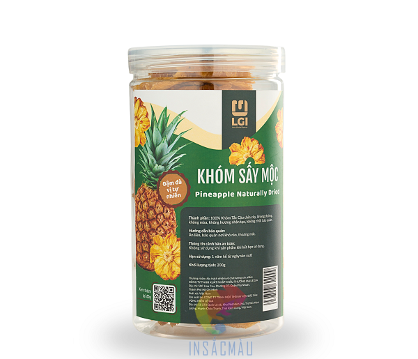 Mẫu tem nhãn dứa sấy dán thân hộp