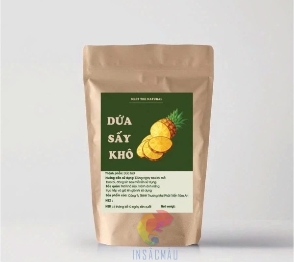 Mẫu tem nhãn dứa sấy dán túi zip